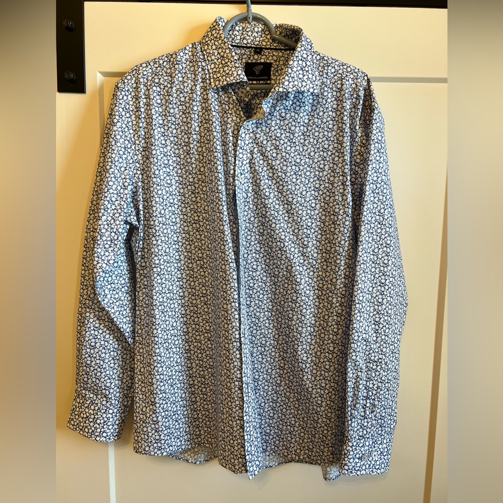 Men’s Forsyth of Canada Button Down Dress Shirt - XL - Blue/White Flower Pattern